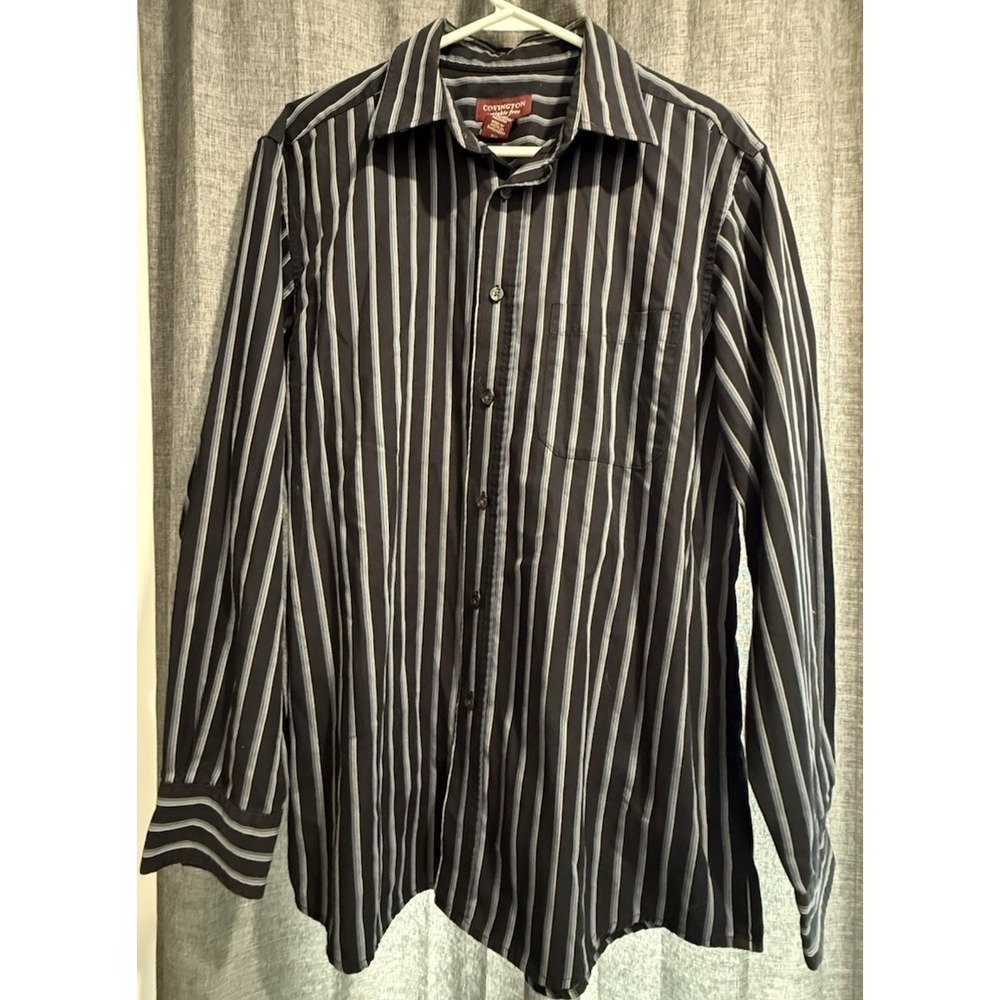 Covington Wrinkle Free Men's Long Sleeve Dress Shirt Size Medium Navy Blue